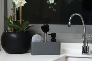 כלי מעוצב לסבון ומברשת ניקוי למטבח